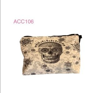 Fun Cream and Gray Sugar Skull Makeup Bag